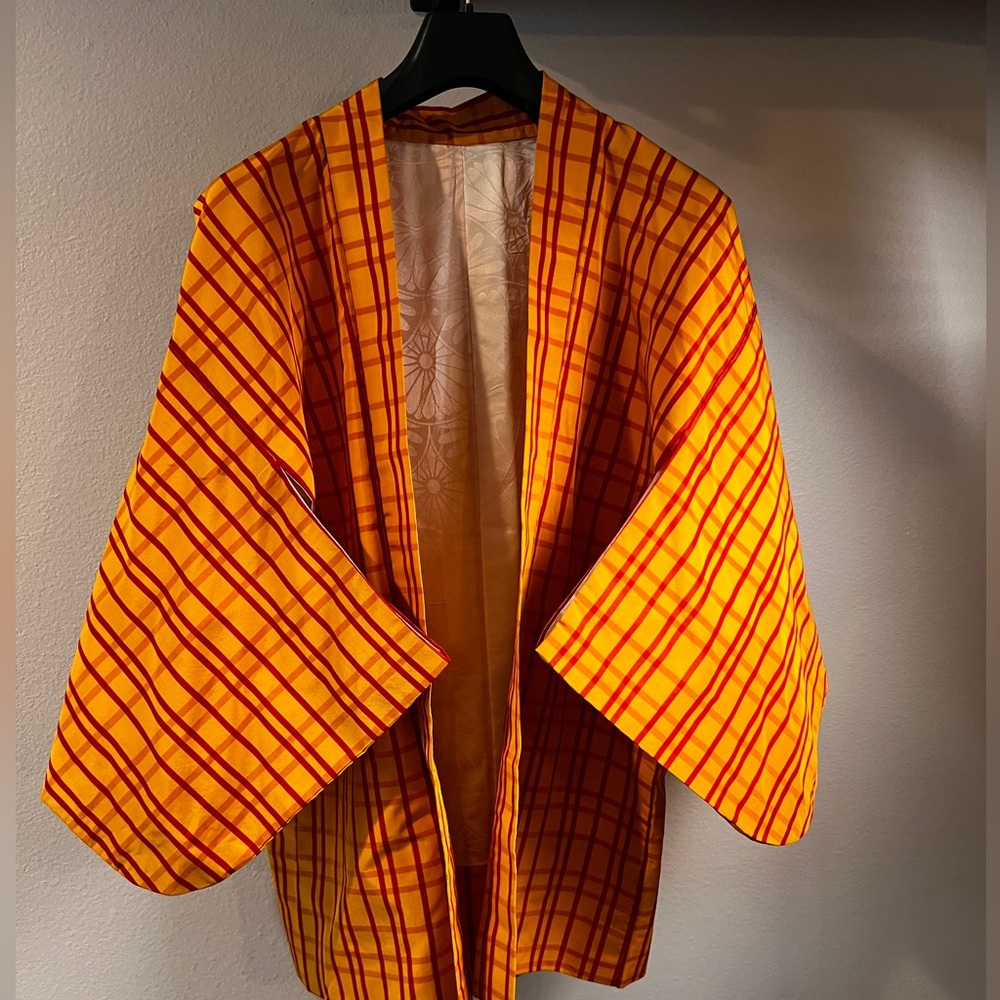 Vibrant Orange Plaid Women's Kimono Jacket